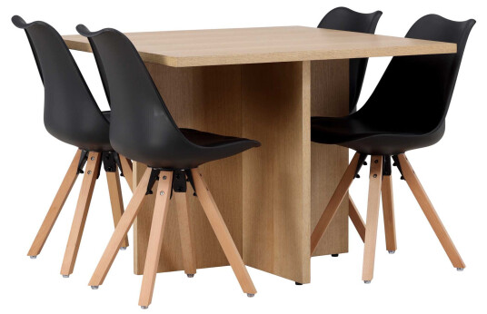 Venture Design Leo & Zeno spisegruppe Svart/natur 4 stoler & bord 100 x 100 cm