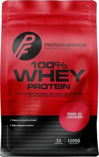 Proteinfabrikken 100 % Whey Protein 1 kg, proteinpulver Strawberry 1000g Proteinfabrikken 100 % Whey Protein 1 kg, proteinpulver Strawberry 1000g