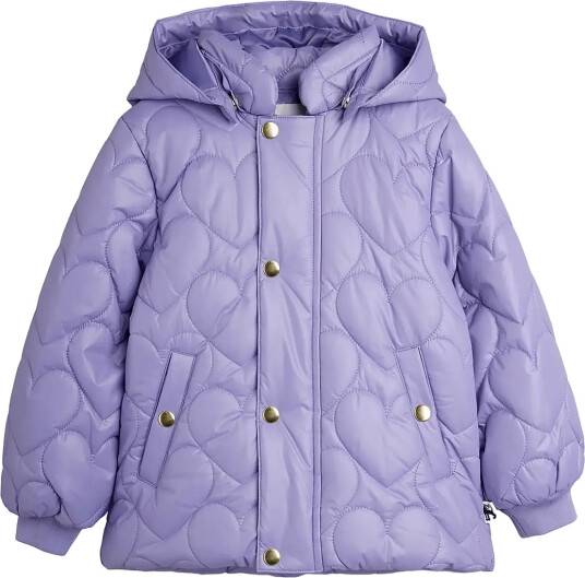 Mini Rodini Heart Quilted Hooded Puffer Purple 80/86