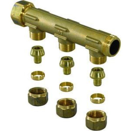 Uponor 3/4" Samlestokk med Fast Muffe og 3 Avgreninger for 15mm Omløper