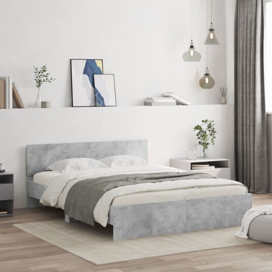 vidaXL Sengeramme med hodegavl betonggrå 150x200 cm 8721012246966