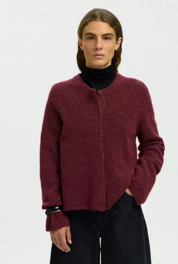 Selected Femme Lulu New Long Sleeve Knit Cardigan Burgunder S