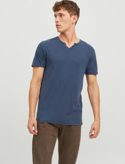 Jack & Jones Jjesplit Neck Tee Ss Noos - Blue - XXL
