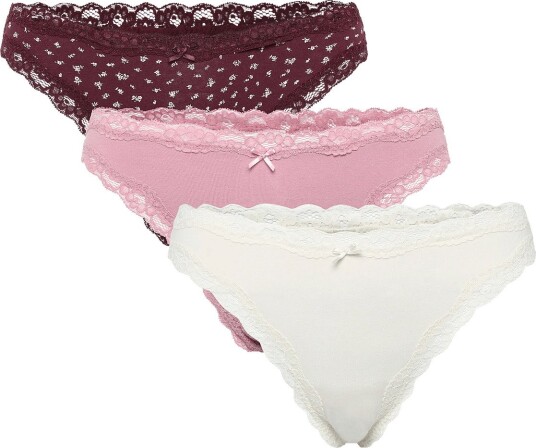 Lindex 3 Pack Thong With Lace Details Burgundy L
