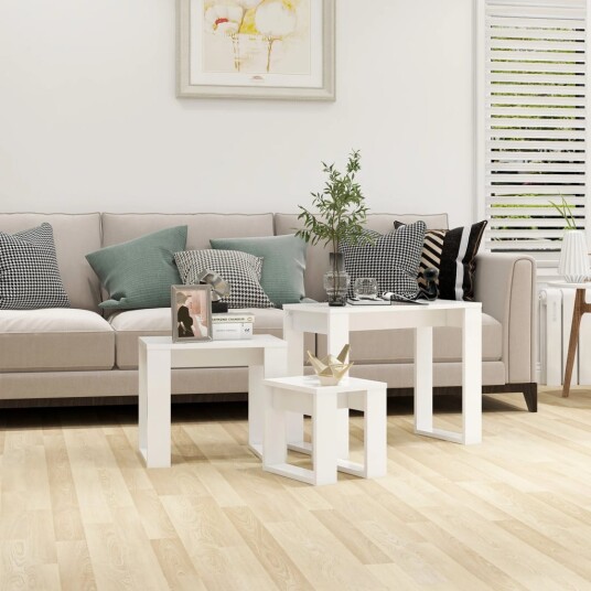 vidaXL Stablebord 3 stk hvit konstruert tre