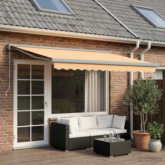 Uttrekkbar markise sand 400 × 300 cm Stoff og Metall
