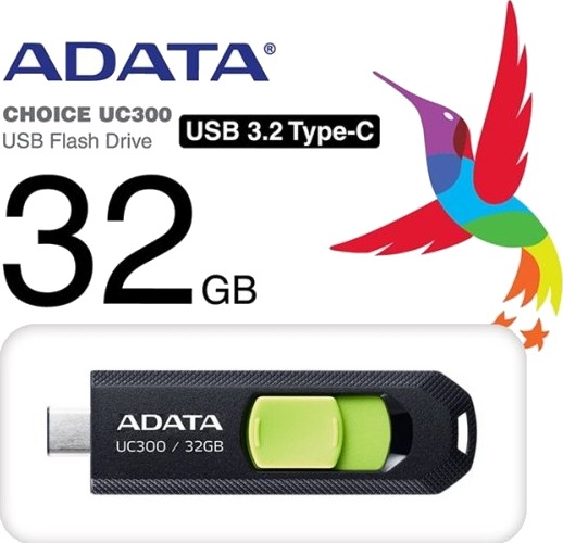 Adata Uc300 Usb-Flashstasjon 32 Gb Usb 3.2 Gen 1 Usb-C Svart Grønn Adata Uc300 Usb-Flashstasjon 32 Gb Usb 3.2 Gen 1 Usb-C Svart Grønn