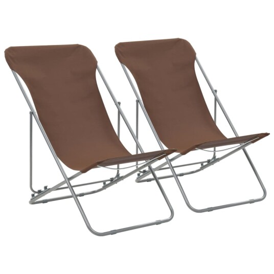 vidaXL Sammenleggbare strandstoler 2 stk stål og oxfordstoff brun vidaXL Sammenleggbare strandstoler 2 stk stål og oxfordstoff brun