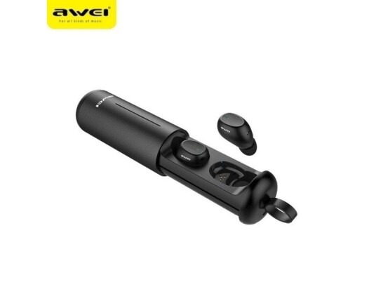 Awei Bluetooth 5.0 T55 Tws Hodetelefoner + Dockingstasjon Svart/Svart