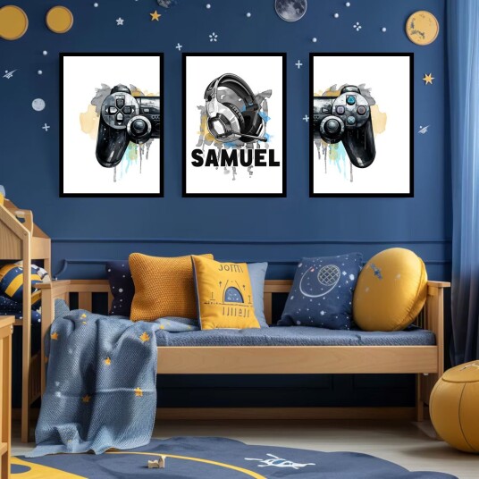 Personlig Plakat Gaming Hodetelefoner og Kontroller / Sett av 3