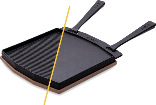 Ooni Dual Sided Grizzler Plate Cast iron wood base Ooni Dual Sided Grizzler Plate Cast iron wood base