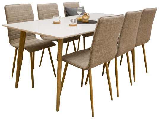Venture Design Polar & Windu spisegruppe Hvit/grå 6 st stoler & bord 180 x 90 cm