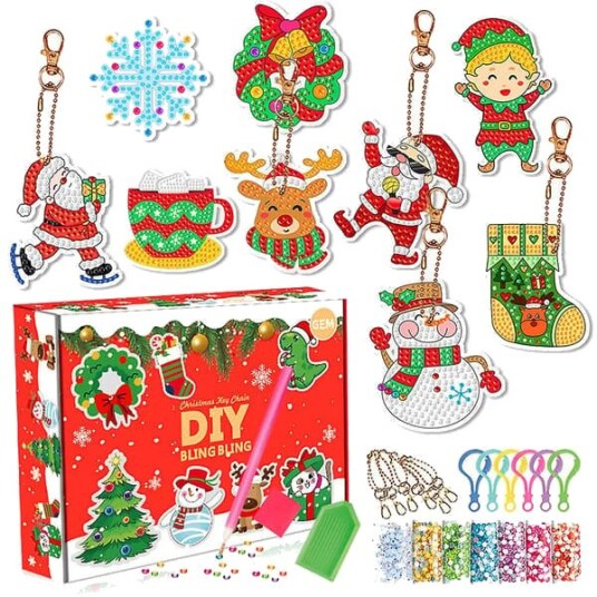 Julepynt DIY Diamantmalingsett Nøkkelring Adventskalender Jul 24 Dagers Overraskelse Blindboks Gave til Barn 2023
