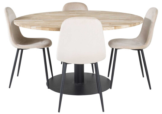 Venture Design Cirebon & Polar spisegruppe Natur/beige 4 st stoler & bord 140 cm