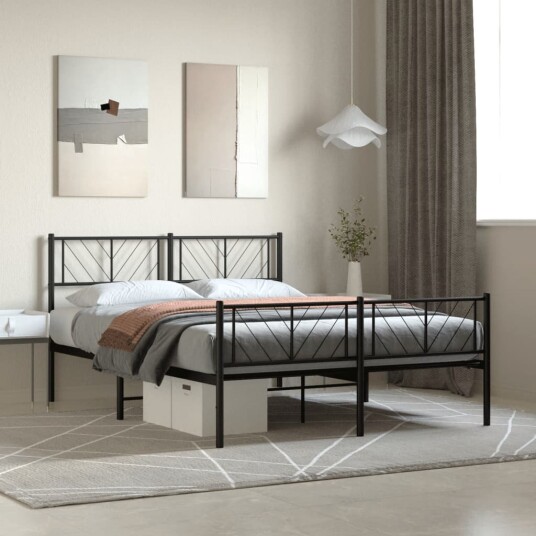 vidaXL Sengeramme i metall med hode- og fotgavl svart 135x190 cm 8721012189751