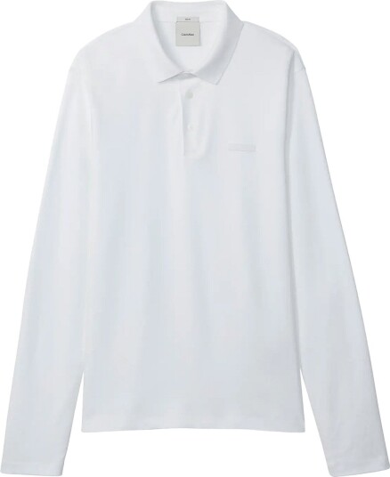 Calvin Klein Ls Slim Supima Logo Patch Polo   BRIGHT WHITE   XL
