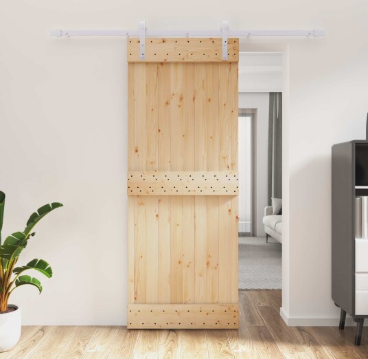 vidaXL Skyvedør Naturlig og Hvit 80 x 210 cm Massiv Furu Tre vidaXL Skyvedør Naturlig og Hvit 80 x 210 cm Massiv Furu Tre