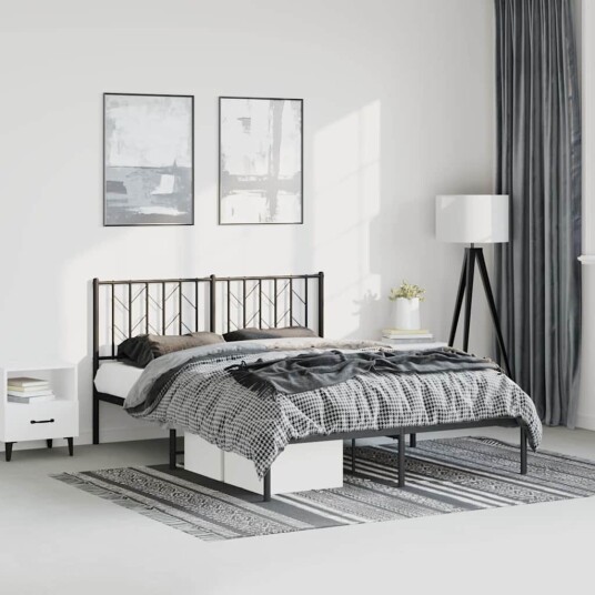 vidaXL Sengeramme i metall med sengegavl svart 150x200 cm