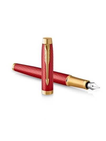 Parker IM Fountain Pen  Premium Rød Lacquer with Gull Trim  Fine Point with Blå Ink Cartridge  Gift Box