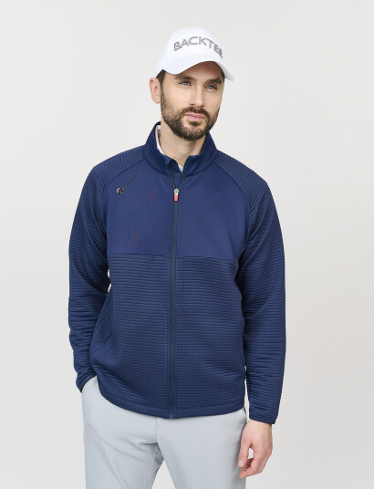BACKTEE Mens Waffel Midlayer Cardigan - Navy - S
