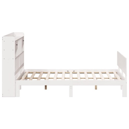 Seng med bokhylle uten madrass hvit 180x200 cm heltre furu 8721158614865
