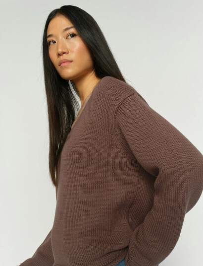 MOS MOSH Mmbine Ls V Neck Knit Brown S MOS MOSH Mmbine Ls V Neck Knit Brown S