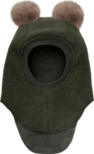 Huttelihut Balaclava Wool Alpaca Pompoms - Khaki green - 12/24M