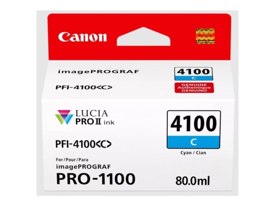 Canon Pfi-4100 C - 80 Ml - Cyan - Original - Hengeboks - Blekkbeholder - For Imageprograf Pro-1100 Canon Pfi-4100 C - 80 Ml - Cyan - Original - Hengeboks - Blekkbeholder - For Imageprograf Pro-1100