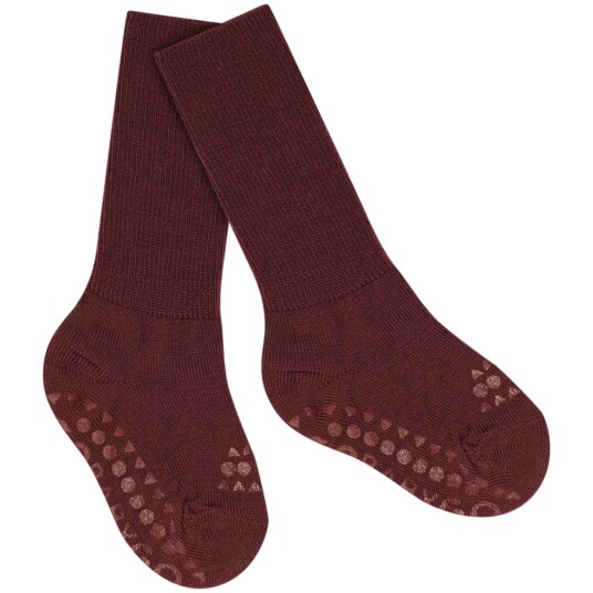 Gobabygo Wine Red Non Slip Strømper I Merino Ull 17 19
