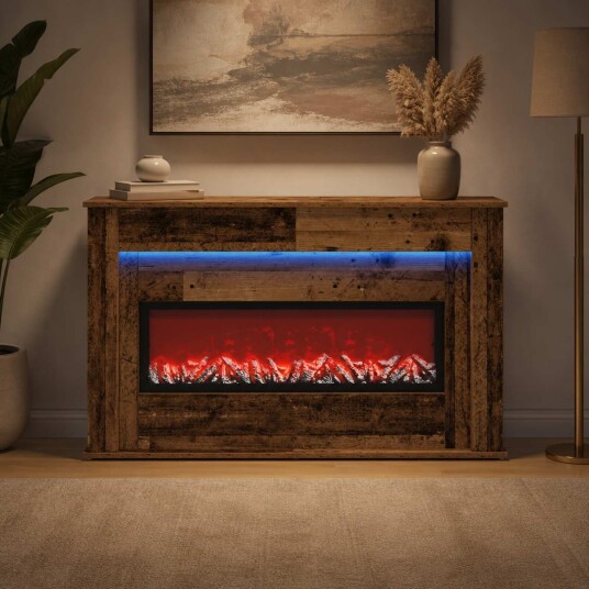 vidaXL Peis med LED-stripe Gammelt tre 130 x 20 x 69,5 cm
