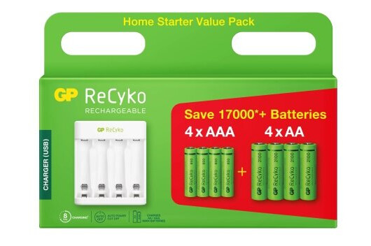 GP ReCyko Kit 4xAA 2100mA/ 4xAAA 850mA NiMH ferdigpakket display