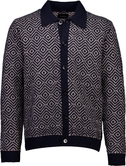 Lindbergh Structure Knit Cardigan Navy XXL