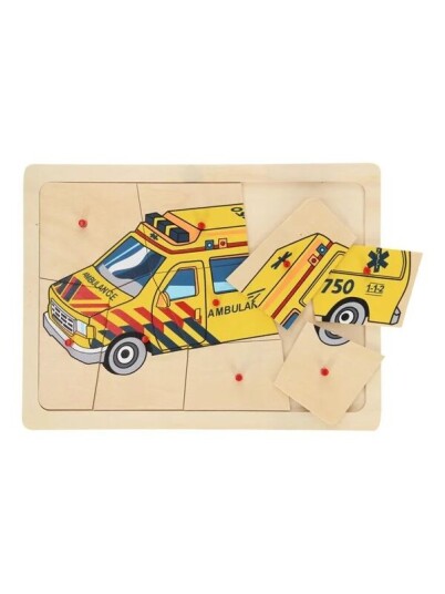 Playwood Wooden Knob Puzzle Ambulance 9 Pcs. Tre