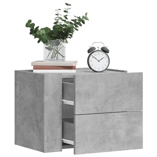  Veggmonterte nattbord 2 stk betonggrå 45x30x35 cm 848332