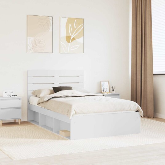 Sengestamme med hodegjerde Hvit 120 x 190 cm Massiv furu