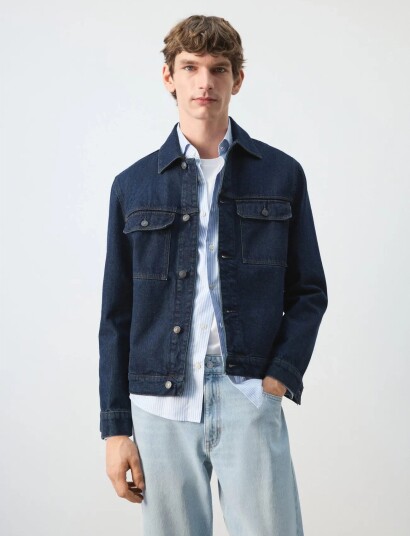 Mango 100% Cotton Denim Jacket With Pockets Navy M Mango 100% Cotton Denim Jacket With Pockets Navy M