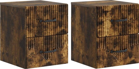  Vegghengt Nattbord med skuff 2 pcs Røkt Eik 34,5 x 33 x 40 cm