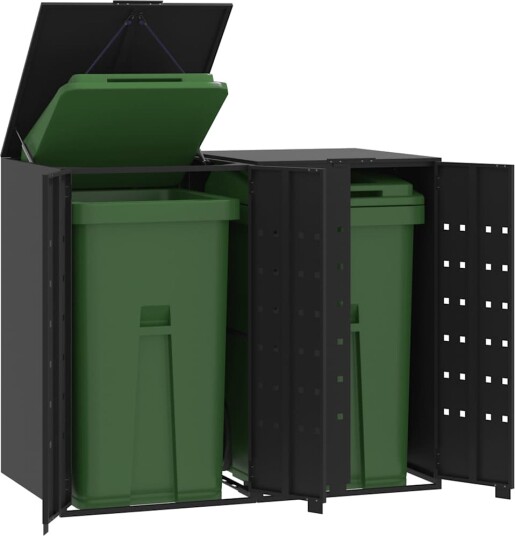 Søppeldunkskur for 2 dunker svart 138x79x117 cm stål