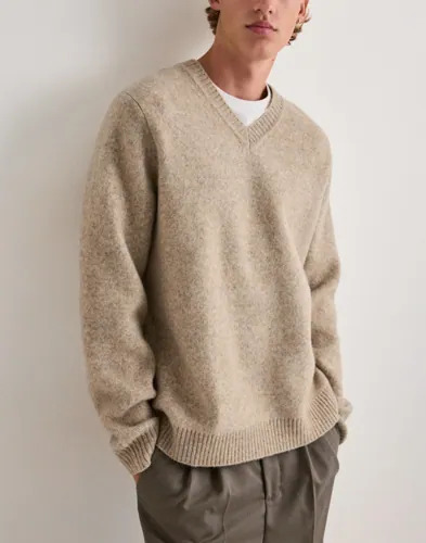 Les Deux Melange V neck Knit Strikkegensere Beige