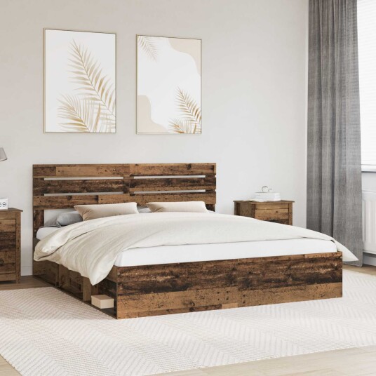 Sengestamme med hodegjerde Gammelt tre 200 x 200 cm Massiv furu