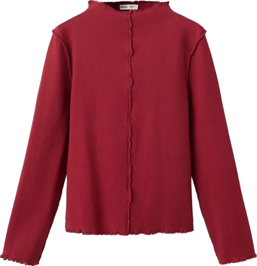Mango Ribbed T Shirt With Wave Stitched Seams   RED   7 8