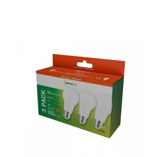 Spectrum Led 3 pakke E27 LED lys 9W 3000K 820 lumen