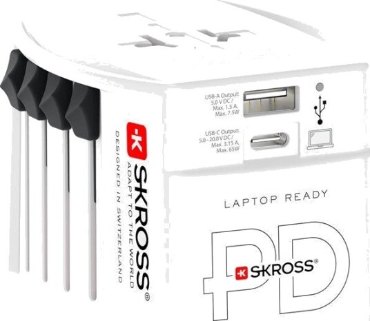 SKROSS MUV USB AC65PD 65W Reiseadapter Hvit med 2 USB-uttak SKROSS MUV USB AC65PD 65W Reiseadapter Hvit med 2 USB-uttak