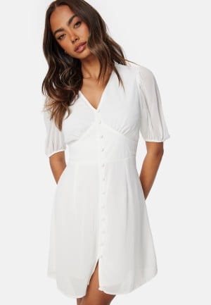 Bubbleroom Occasion Button Front S/S Dress White 40