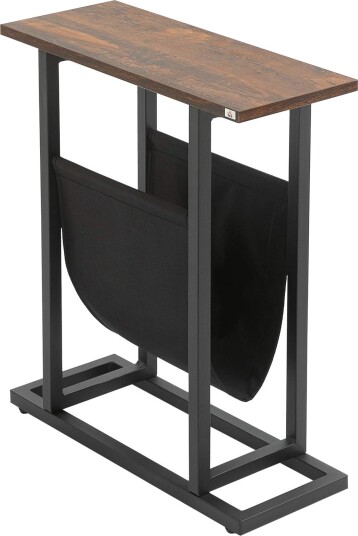 Sidebord salongbord med stoffpose & stålramme nattbord til soverom eller stue mørkebrunt og svart