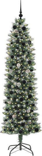  Kunstig Slankt Jule Tre med 300 LED Grønn og hvit 210 cm
