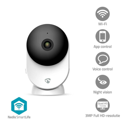 Nedis SmartLife 3MP Innendørs Kamera med Wi-Fi og Nattsyn Hvit