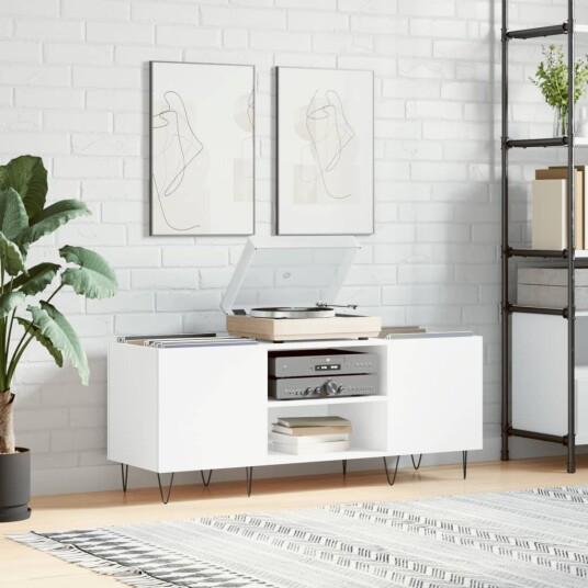  Hifi benk hvit 121x38x48 cm konstruert tre