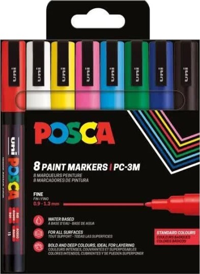 Posca PC-3M Tusjer 8 Farger Vannbasert Posca PC-3M Tusjer 8 Farger Vannbasert
