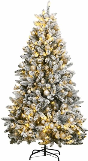 Kunstig hengslet juletre med 300 LED og kulesett 240 cm